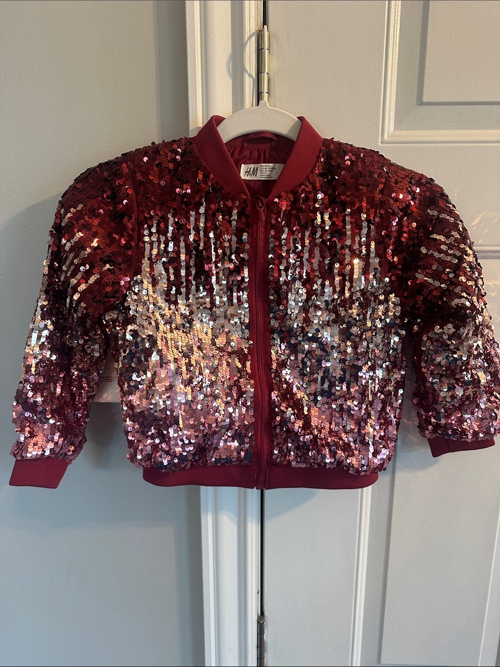 H&M Kids Burgundy and Pink Sequin Bomber Jacket